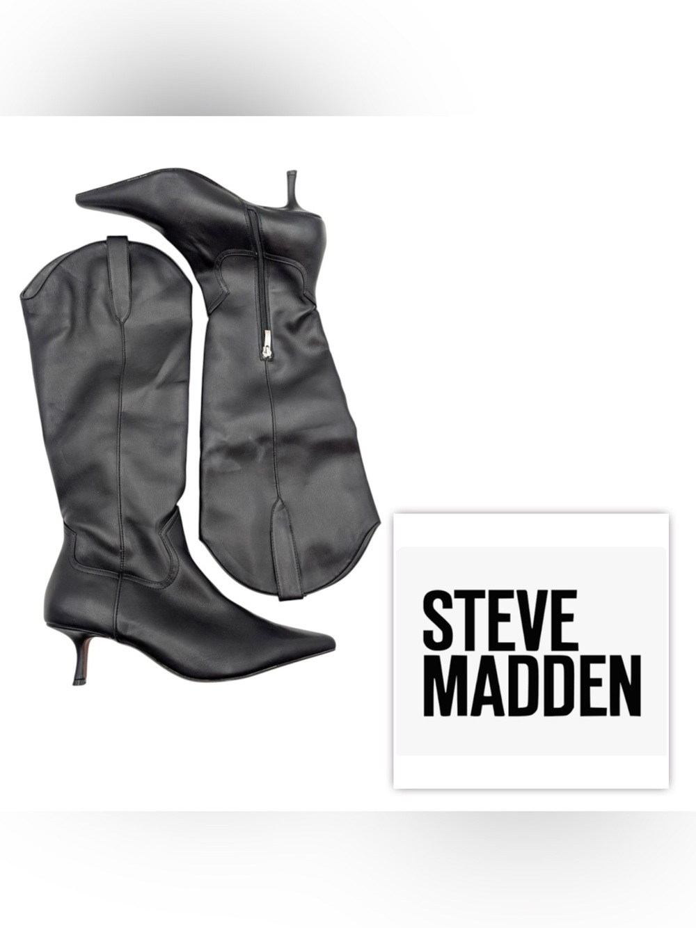 NEW STEVEN by Steve Madden Women 8 Black Pointed Knee-High western cowboy Boots